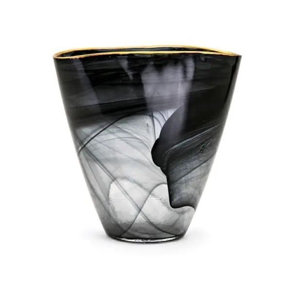 Goldsby Black and White Glass Vase 9.25 inches high x 9.25 inches wide x 4 inche